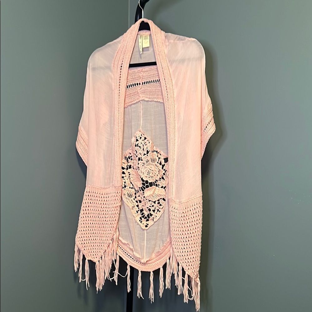 Coral Pink Fringe Kimono Cardigan